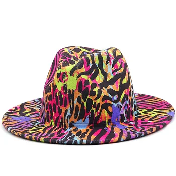 1 шт. Церковная клетчатая мужская фетровая шляпа из полиэстера, женские джазовые шляпы, Леопардовые Новые модели, Красочный Модный стиль