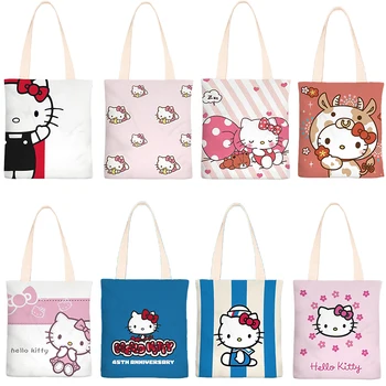 33x38 см Kawaii Hello Kitty Мультфильм Аниме Студенческая сумка Сумки через плечо Сумка для покупок Портативная сумка для девочек Холщовая сумка для леди Подарки