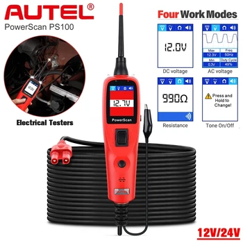 Autel PowerScan PS100 Инструмент для тестирования электрической системы 12 В / 24 В, электрические тестеры и тестовые провода