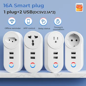 Tuya Smart Plug USB 16A Держатель беспроводной Wi-Fi розетки 100-240 В, приложение для голосового управления, переключатель времени, Поддержка Alexa Google Assistant