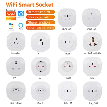 Tuya WIFI Smart Plug Socket Управление мобильным телефоном Smart Plug-In Socket Работает с приложением Tuya WiFi и Alexa