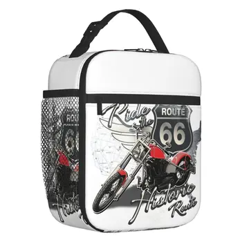 Байкерская сумка для ланча с изоляцией 66 долларов США для пикника на природе, переносной холодильник для мотоцикла Route 66 America Highway, термос для ланча для женщин