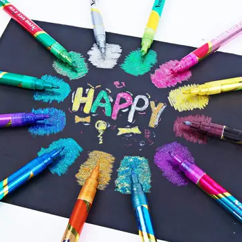 Блестящие ручки с металлической краской: Блестящий маркер на водной основе для поздравительных открыток, дерева, художественного рисования, наскальной живописи