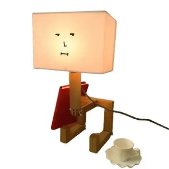 Деревянная настольная лампа в форме робота, держатель лампы E14, 110-240 В, Современная ткань, деревянный стол, настольная лампа для гостиной, ночник для кабинета в помещении