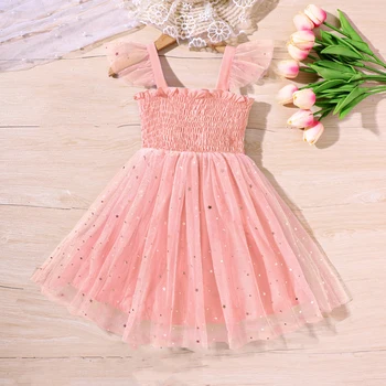 Детское платье Sodawn Girl, детское платье, летнее сетчатое платье принцессы с развевающимися рукавами, блестящая одежда для девочек