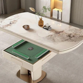Длинный овальный обеденный стол из каменной доски, стол для игры в маджонг, комбинированный обеденный стол двойного назначения, легкая роскошь, полностью автоматический