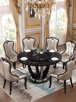 Европейский мраморный стол круглый, простой, модный, легкий, роскошный стол, сочетание гостиничного обеденного стола и стула, домашний круглый стол