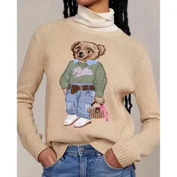 Женский свитер 2023, Новый зимний Мягкий базовый женский пуловер из хлопка RL Bear, модный вязаный джемпер, топ Sueters De Mujer