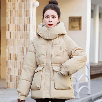 Зимнее женское холодное пальто с капюшоном 2023, новая мода, толстая теплая парка Оверсайз, женские Зимние куртки с подкладкой в Корейском стиле, высокое качество