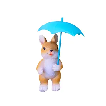 Зонтик Фигурка Кролика Кролик из смолы, стоящий с зонтиком Статуя садового животного для украшения газона на открытом воздухе заднего двора
