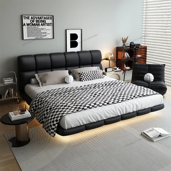 Итальянская минималистичная слоеная плавающая кровать в главной спальне двуспальная кровать 2023 новый минималистичный современный кремовый стиль знаменитостей из Интернета soft ba