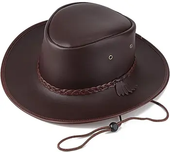 Ковбойские шляпы для мужчин и женщин, дождевик из натуральной кожи Outback с широкими полями в западном стиле