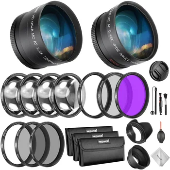 Комплект объективов и фильтров Neewer 58 мм: Широкоугольный объектив, телеобъектив и набор фильтров (макро, ND, UV, CPL, FLD) для Canon EOS Rebel