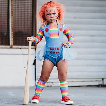Кукла-призрак на Хэллоуин, косплей, Костюмы Чаки для детей, Нарядные платья для девочек, Карнавальный костюм призрака ужасов, кукла-клоун