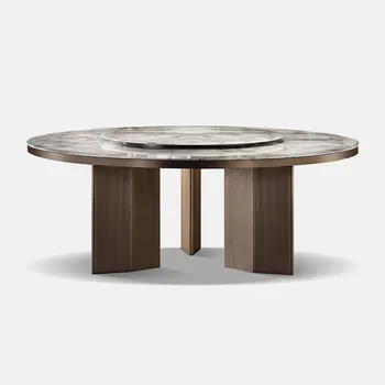 Легкий роскошный современный круглый художественный ресторанный стол с поворотным столом, обеденный стол из мрамора для дома