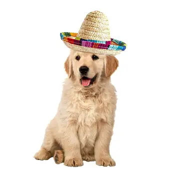 Мексиканское Мини-Собачье Сомбреро Ручной Работы Из Натуральных Тканей И Соломы De Mayo Mexican Party Соломенные Шляпы Для Маленьких Собачек