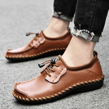 Мужская обувь большого размера из натуральной кожи, повседневная Мужская высококачественная уличная резиновая обувь для ходьбы и вождения, Классическая треккинговая обувь для пеших прогулок