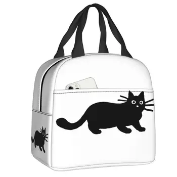 Мультяшный Черный кот Изолированный ланч-пакет для работы, школы, водонепроницаемый термоохладитель, коробка для бенто, женские сумки-тоут, контейнер для еды