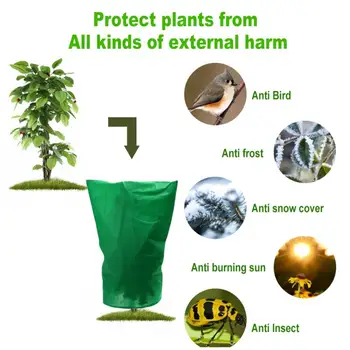 Новый Зеленый чехол для растений с завязками, сумка для защиты растений от зимних заморозков, одеяло для защиты от плодовых деревьев и кустарников с капюшоном