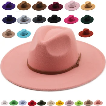 Новый цвет зимней фетровой шляпы Fedora с вогнуто-выпуклым верхом в виде капли воды 9,5 см с полями из мужского и женского фетра jazz арбузно-красного цвета шляпа женская