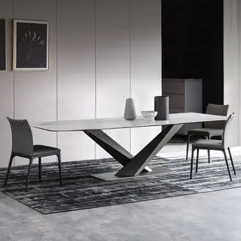 Обеденный набор из 6 стульев с современным мраморным столом для большой квартиры, итальянский кухонный стол в стиле минимализма, семейный, используется в высоком качестве
