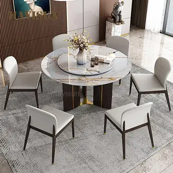 Обеденный стол из массива дерева Rock Board, итальянский Легкий Роскошный Современный Простой Круглый кухонный стол для маленькой квартиры на 8 персон