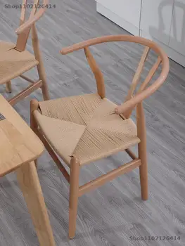 Обеденный стул из массива дерева в скандинавском стиле, домашний обеденный стол, легкий роскошный стул для отдыха, y-образный стул, чайный стул со спинкой, ротанговый стул