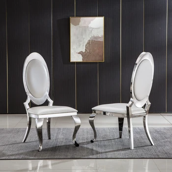 Обеденный стул, Обеденный стул из кожзаменителя с овальной спинкой, Набор из 2 ножек из нержавеющей стали, Стильный стул для столовой, гостиной