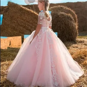 Платья с цветочным узором для девочек, пышное кружево с 3D цветочной аппликацией, для свадеб, платье для Первого причастия для маленьких детей, недорогие праздничные платья