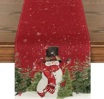 Рождественские снеговики, кардиналы, елки, льняные скатерти, декор кухонного стола, зимние скатерти для обеденного стола, рождественские украшения