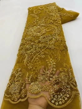 Роскошная ткань с блестками для платья Вечеринка Свадьба Женщины Блестящие Хрустальные бусины ручной работы Французская сетка Из бисера Африканское Тюлевое кружево