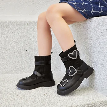Сапоги-носочки для девочек, детская обувь принцессы, мягкие дышащие осенне-зимние модные детские кожаные ботильоны, нескользящие, новинка 2023 года