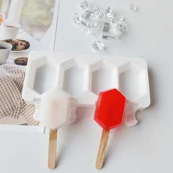 силиконовая форма для мороженого с 4 отверстиями из шестиугольного драгоценного камня, форма для мороженого 