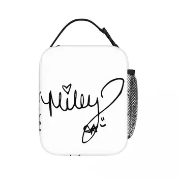 Сумки для ланча с автографом Майли Сайрус, изолированная сумка для ланча, портативная коробка для Бенто, сменные сумки для пикника для женщин, работы, детей, школы