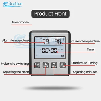Термометр с таймером TP710 мгновенного считывания, проводной датчик ABS, Цифровая безопасная для мяса кухня, панель из нержавеющей стали, гриль для приготовления барбекю