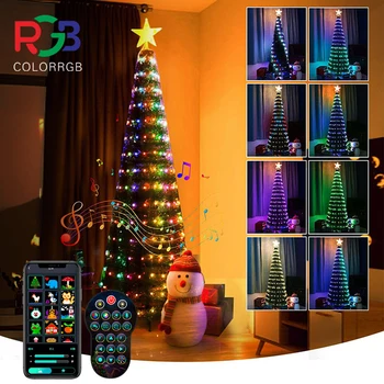 Умные рождественские огни своими руками с приложением Bluetooth и дистанционным управлением, светодиодная подсветка 400 RGB, подходит для высокой рождественской елки, Ou