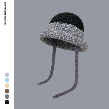 Японская вязаная шапка-ведро контрастного цвета, вязаная крючком в полоску, Летняя вязаная шапка-солнце постепенного плетения