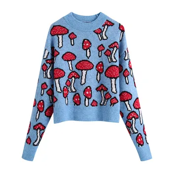 FUAMOS, Новинка весны, простой жаккардовый свитер с рисунком гриба, Корейский свитер, женский пуловер Geometrica Maglione, женские джемперы