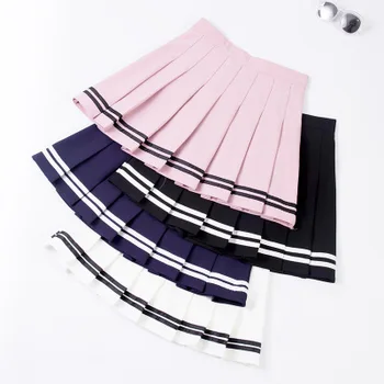 S-ХХL четыре цвета с высокой талией для женщин полосатый шить Матросская Плиссированная юбка с эластичной талией сладкие девушки танцуют юбка