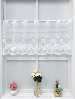Белая кружевная кофейная занавеска с цветочным узором, Тюлевые занавески с лебедями для гостиной, кухни, домашнего декора, фестиваль вуалевых занавесок