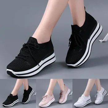 Женские кроссовки на танкетке, сетчатые повседневные кроссовки, женские кроссовки для ходьбы, дышащая повседневная спортивная обувь, нескользящие кроссовки L5