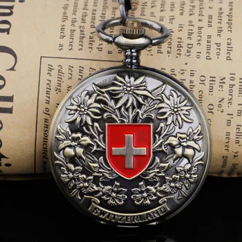 Изысканные Швейцарские карманные часы с полым ручным заводом Красного креста, мужские и женские карманные часы бронзового оттенка в подарок на день рождения