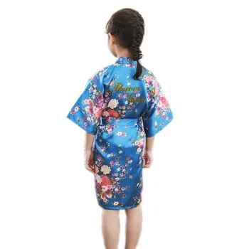 Кимоно, одежда для сна для новобрачных, халаты с цветочным принтом цвета голубого озера, Детские атласные халаты, кимоно, халат на свадьбу, День рождения