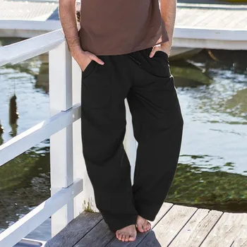 Мужские брюки 2023, Новые пляжные брюки для мужчин, летние однотонные дышащие брюки, мужские повседневные брюки для фитнеса с эластичной резинкой на талии