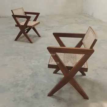 Обеденный стул из ротанга в деревенском стиле со спинкой для отдыха в скандинавском стиле Стулья для гостиной Мебель для дома Креативное Ленивое кресло C