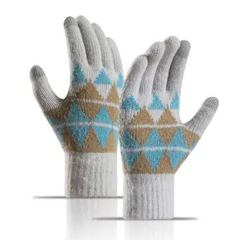 Перчатки для сохранения тепла, уютные зимние перчатки с сенсорным экраном для женщин, мужские варежки из эластичного трикотажа на флисовой подкладке с двухслойными манжетами