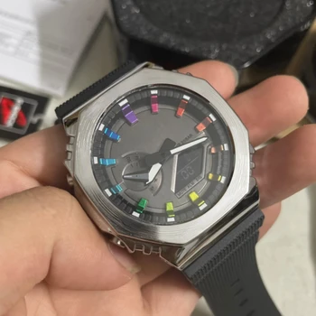 Полнофункциональные брендовые наручные часы со светодиодным двойным дисплеем, мужские и женские Спортивные Электронные аналогово-цифровые часы Royal Oak 04