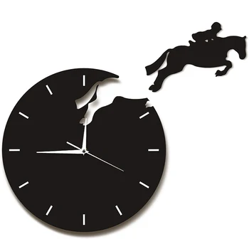 Художественный декор Настенные часы для прыжков всадника Всадник на лошади Дизайн настенных часов для прыжков с лошади 3D Верховая езда
