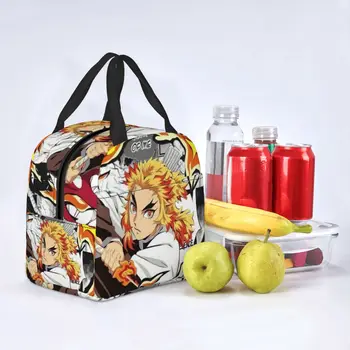 Японская сумка для ланча Demon Slayer Rengoku Kyojuro Для пикника на открытом воздухе, ланч-бокс для женщин, модные термосумки для ланча, Оксфордская сумка-холодильник