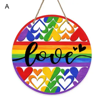 Яркая радужная дверная табличка Love Месяц, внутренний / наружный декор для сообщества ЛГБТК, яркая деревянная вывеска для входной двери или стены